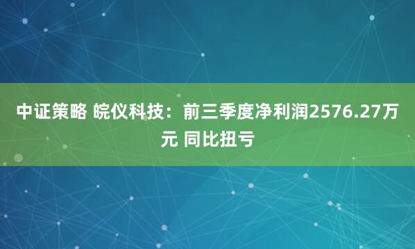 中证策略 皖仪科技：前三季度净利润2576.27万元 同比扭亏