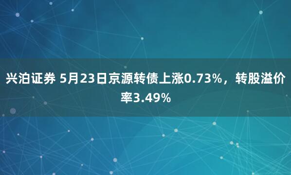 兴泊证券 5月23日京源转债上涨0.73%，转股溢价率3.49%